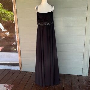 David’s Bridal Spaghetti Strap Chiffon Dress with Beaded Empire